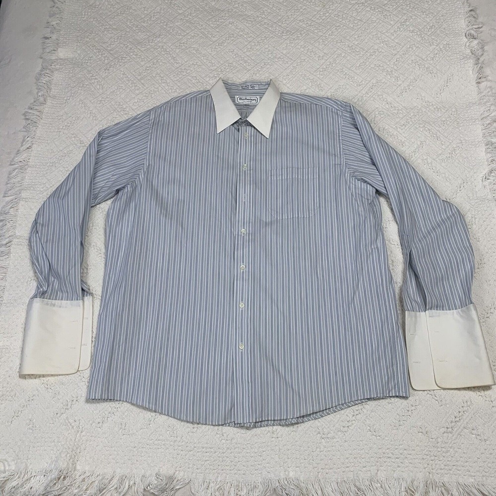 VTG Burberry London Button Up Shirt Mens 17 1/2-34 Striped Imported Cotton USA